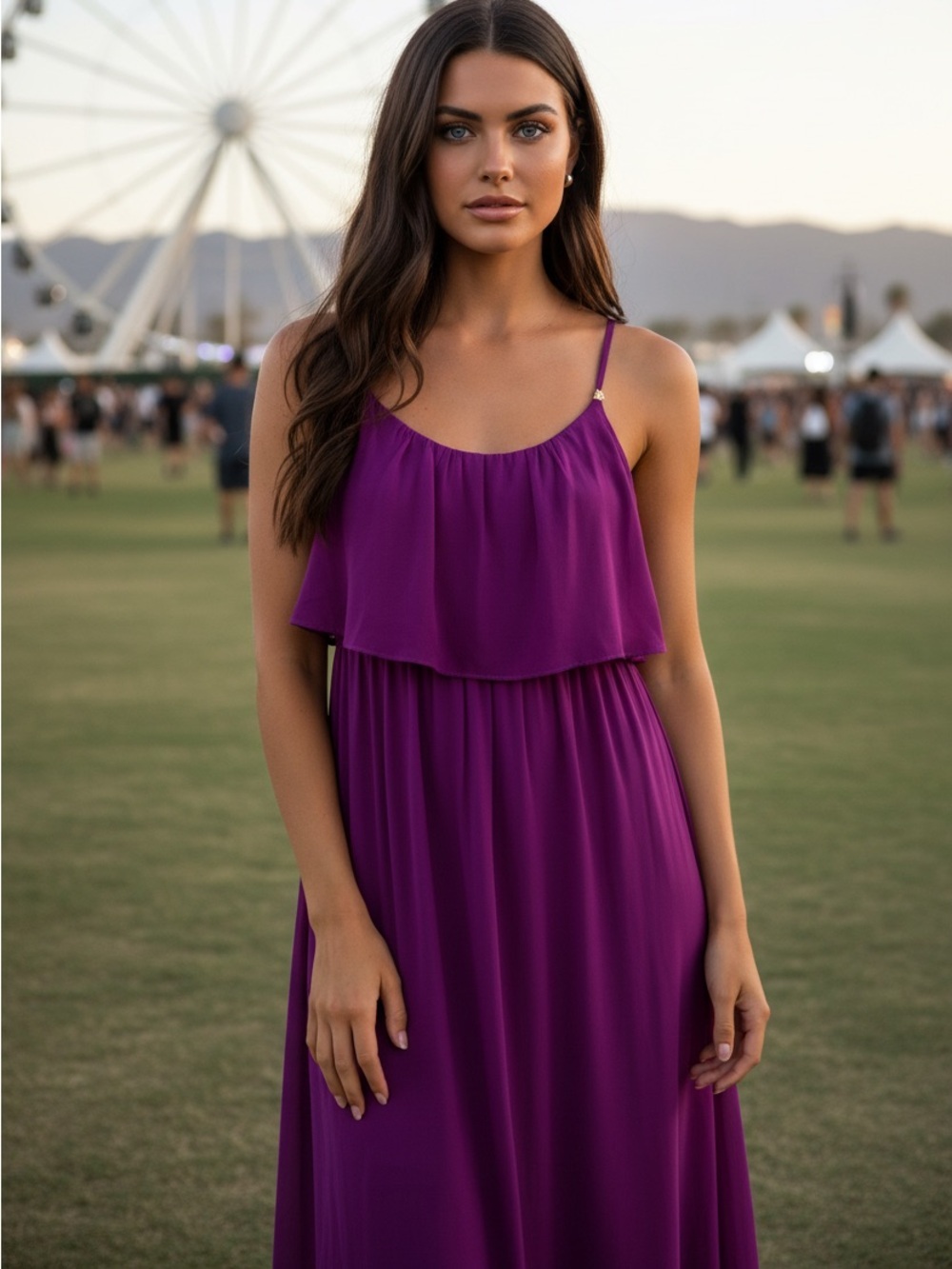 White House Black Market Purple Sheer-Overlay Maxi Dress
